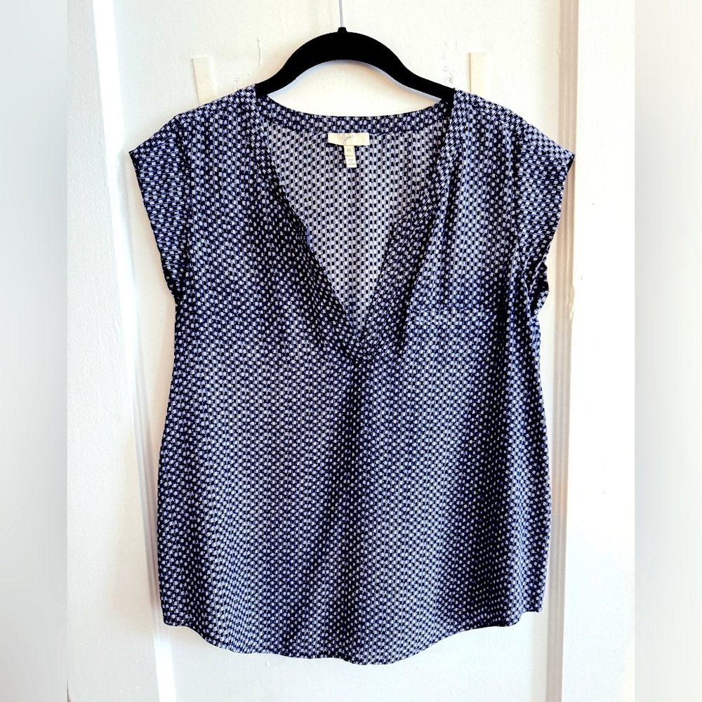 Joie Cap Sleeve Silk Tunic Top | Navy/White | XS